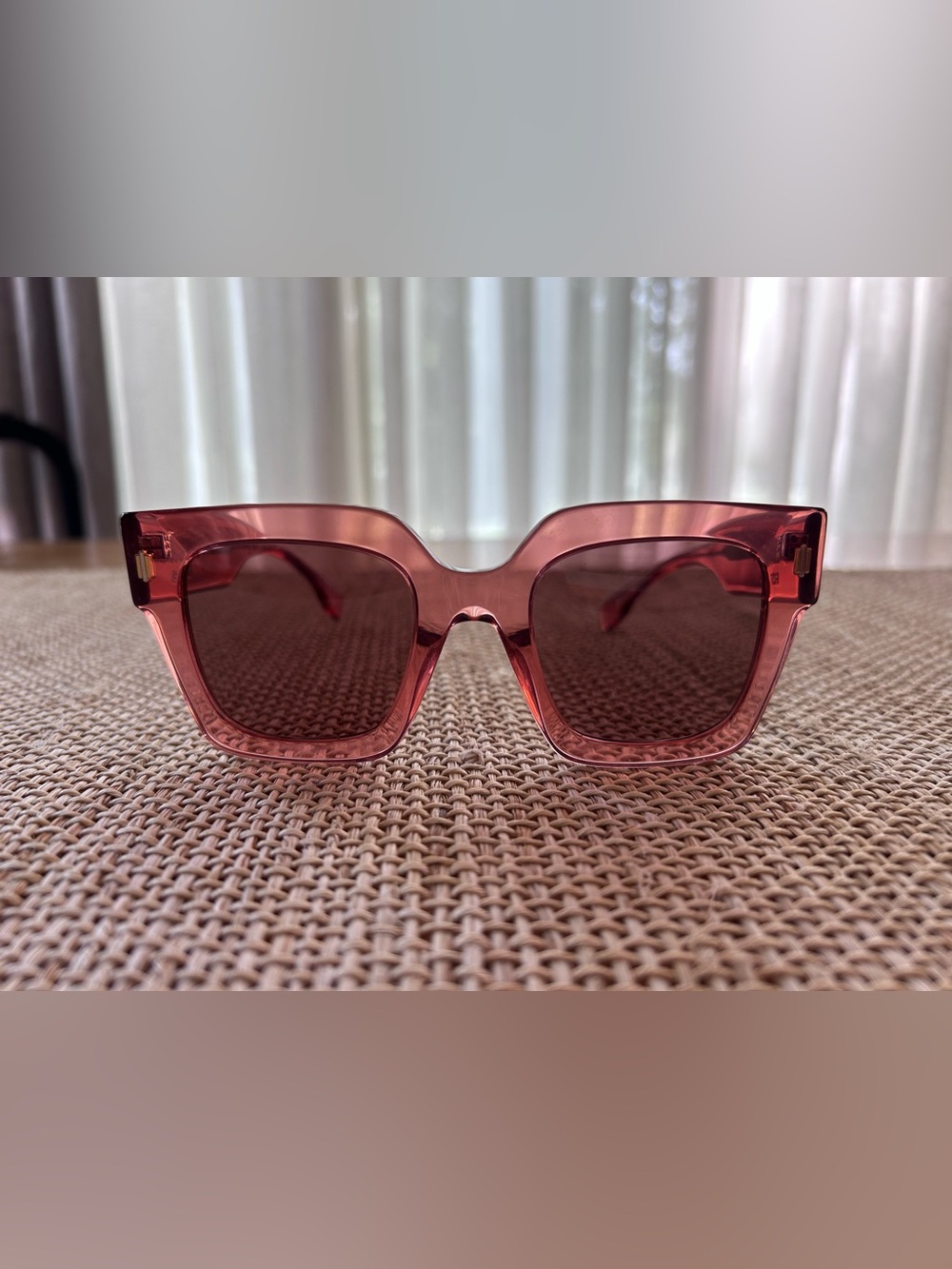 Fendi Roma Square Sunglasses Featuring a Transparent Pink Acetate Frame. No Case
